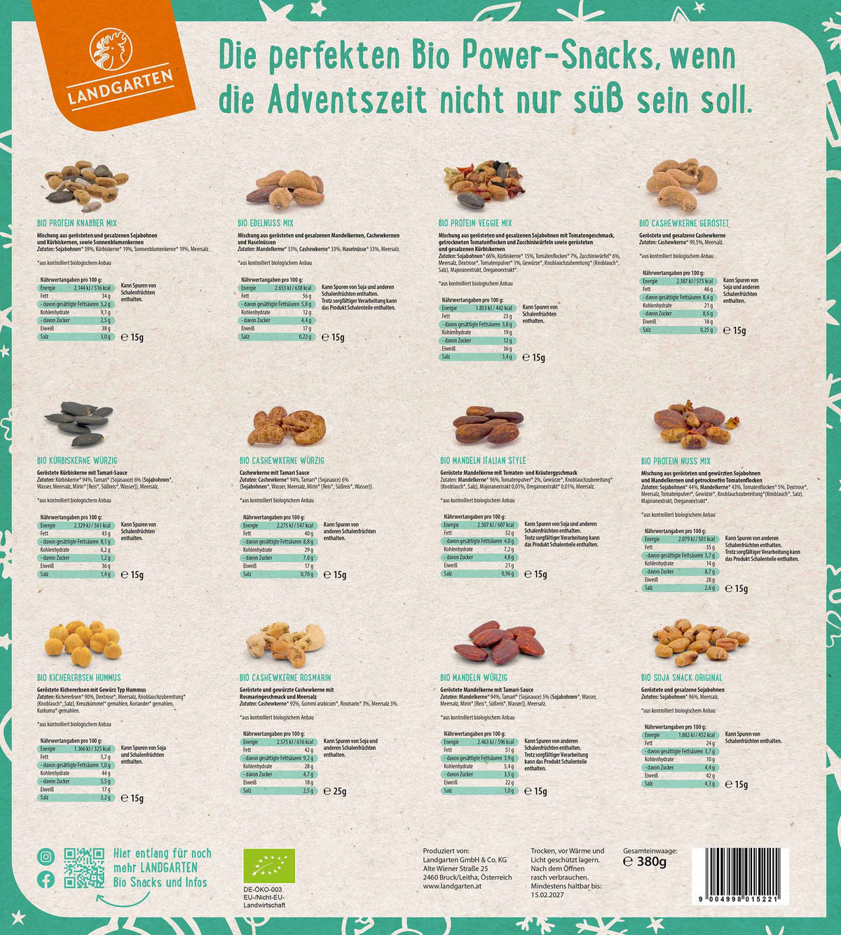 Merry Fitness Adventskalender 2026 mit 24 herzhaften Bio-Snacks vegan Nüsse