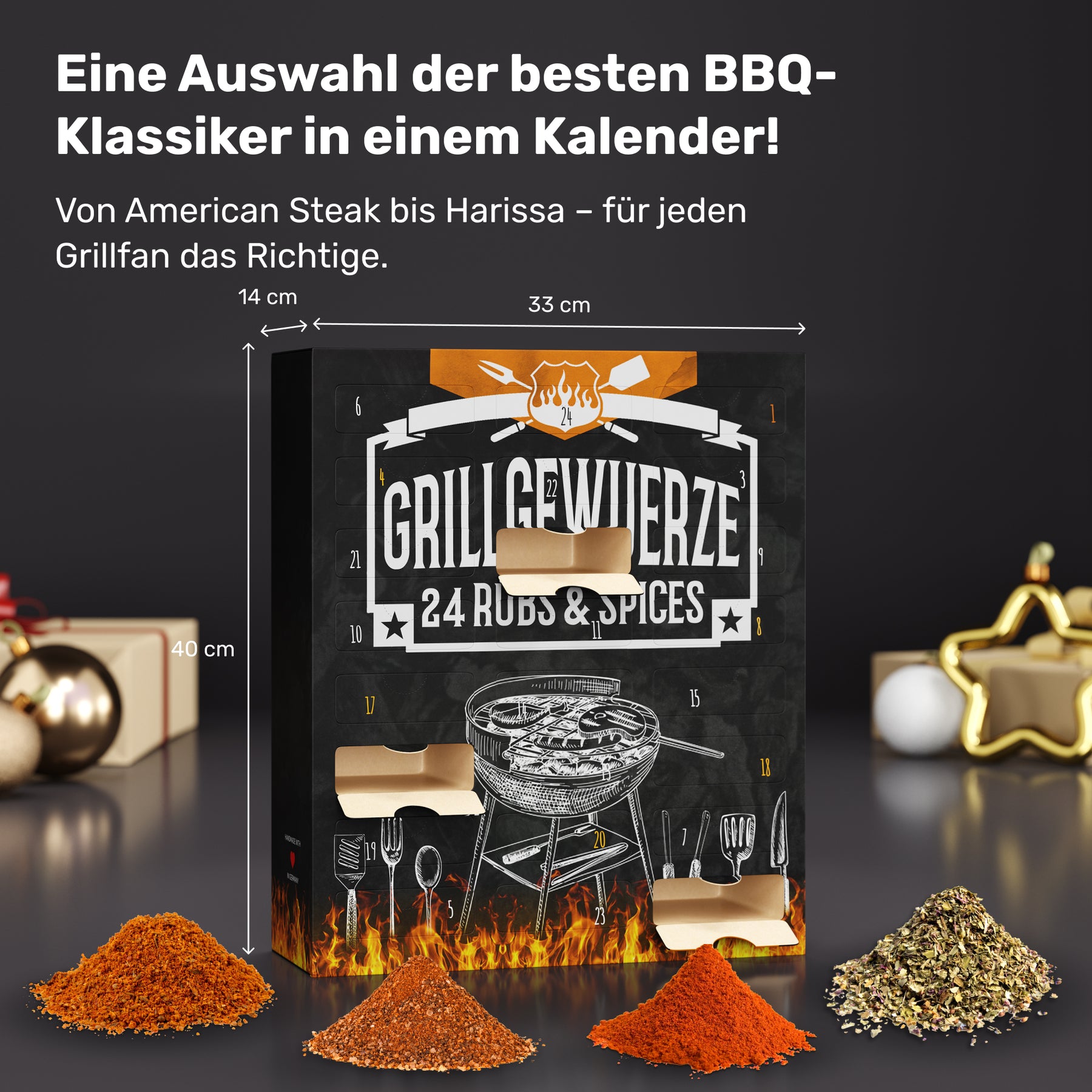 BOXILAND® BIO BBQ Adventskalender 2025 – 24 Premium-Gewürze für Grillfreunde | Edler Weihnachtskalender für Männer, Barbecue-Fans & Genießer | Geschenk zu Weihnachten