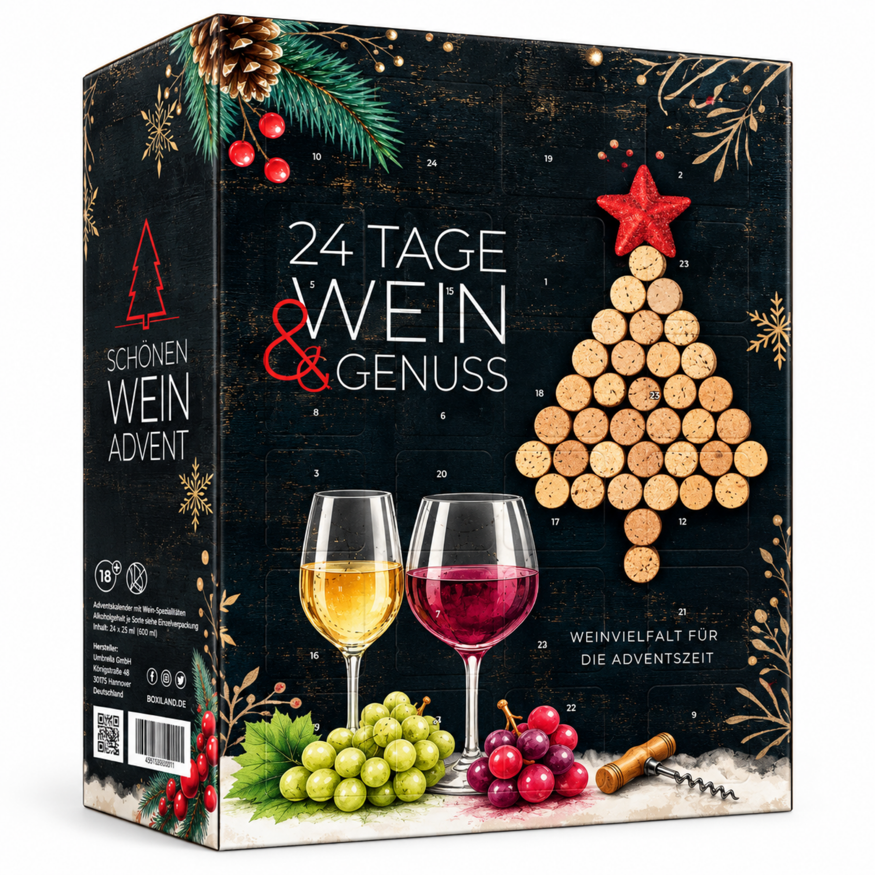 BOXILAND® Wein Adventskalender 2026 – 24 Weine 0,25 l Rotwein Weißwein Rosé