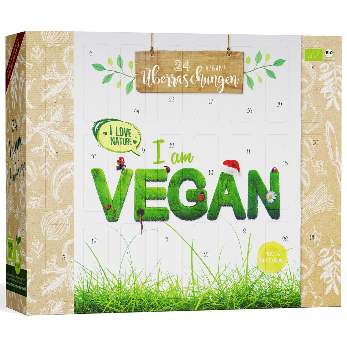 BOXILAND® Vegan Adventskalender 2026 Bio 24 pflanzliche Snacks Süßigkeiten