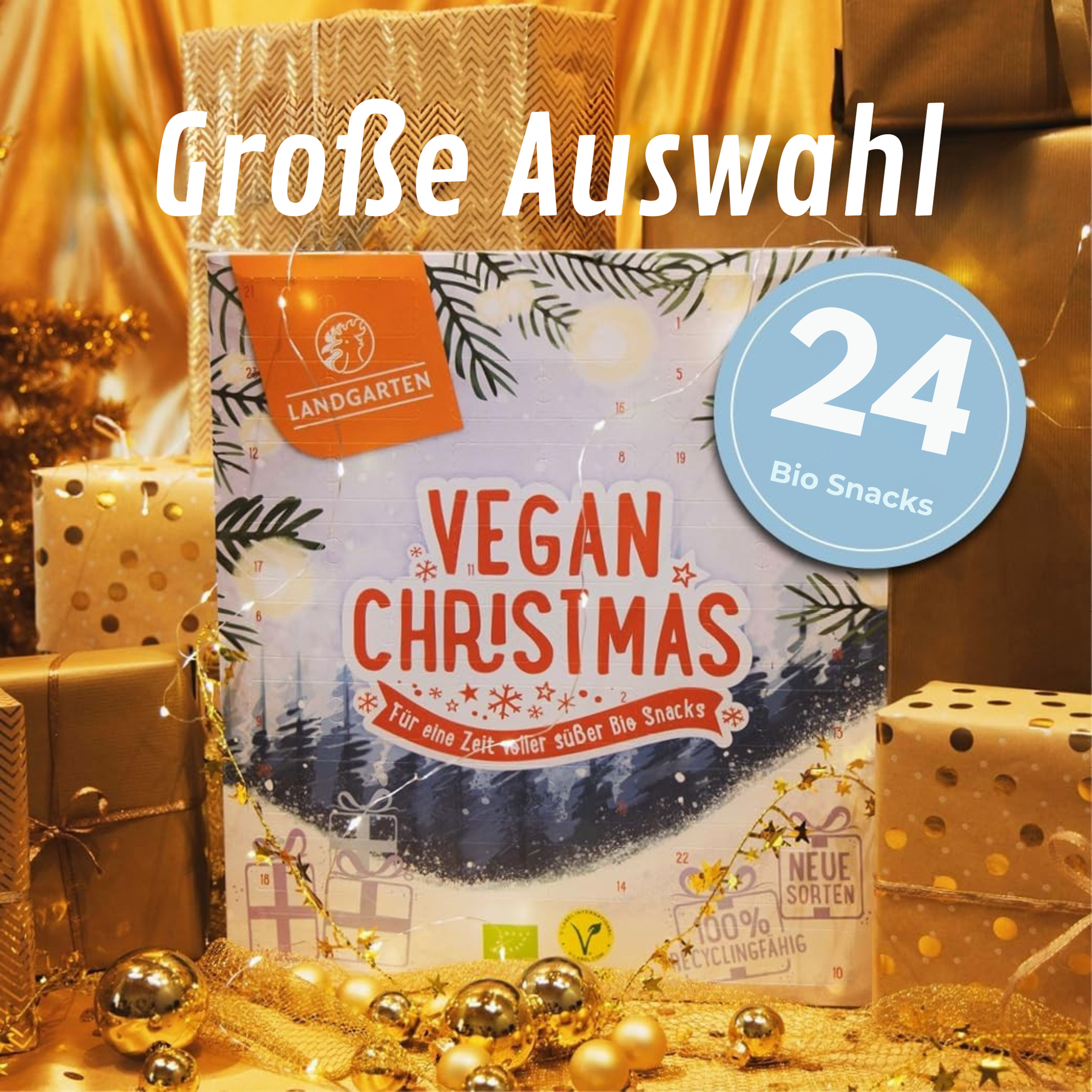 BOXILAND® Vegan Christmas Adventskalender 2026 – 24 vegane Bio-Schokosnacks