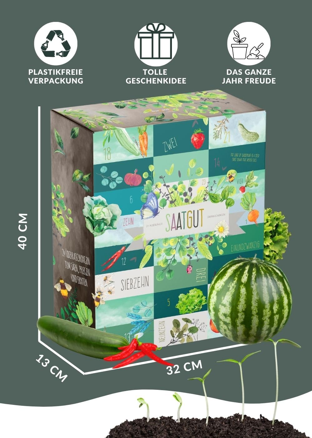 BOXILAND® Saatgut Adventskalender 2025 [24 SORTEN GEMÜSE, KRÄUTER, OBST] – Adventskalender 2025 Saatgut Garten – Adventskalender Samen 2025 Pflanzen – Adventskalender für Gartenfreunde und Gärtner