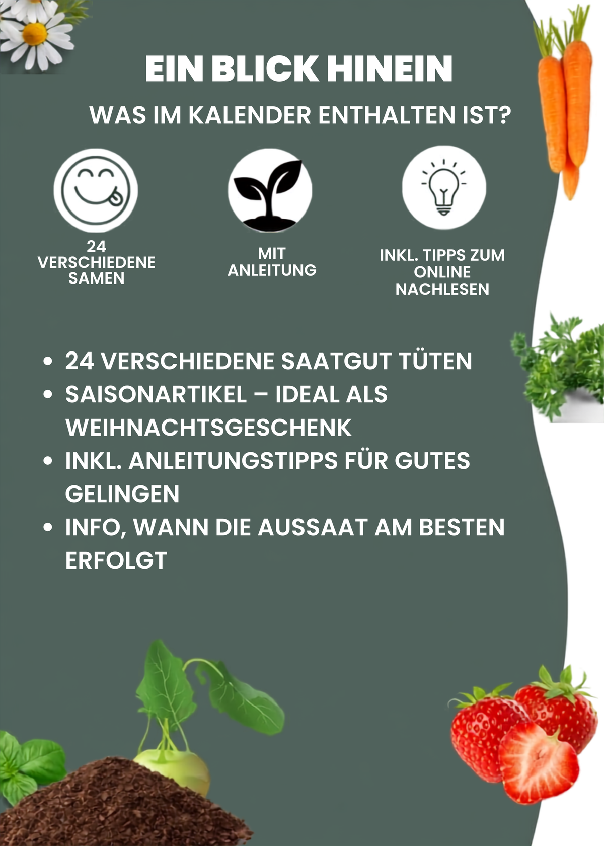 BOXILAND® Saatgut Adventskalender 2026 [24 SORTEN GEMÜSE, KRÄUTER, OBST] – Adventskalender 2026 Saatgut Garten – Adventskalender Samen 2026 Pflanzen – Adventskalender für Gartenfreunde und Gärtner
