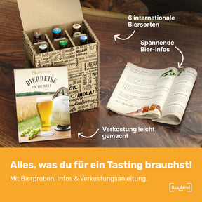 BOXILAND® Bier Geschenk Probierset [INKL. BIER-BROSCHÜRE] – Bier Set Bier Tasting – Bier Probierset besonderes Bier – Biertasting Bier Geschenke für Männer – Geschenk Biere aus aller Welt (6 × 0,33l)