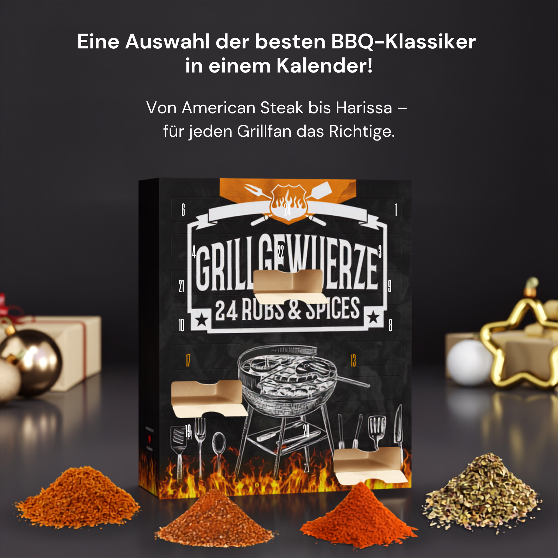 BOXILAND® BBQ Adventskalender 2026 – 24 Bio Grillgewürze & Rubs Gewürzsalze