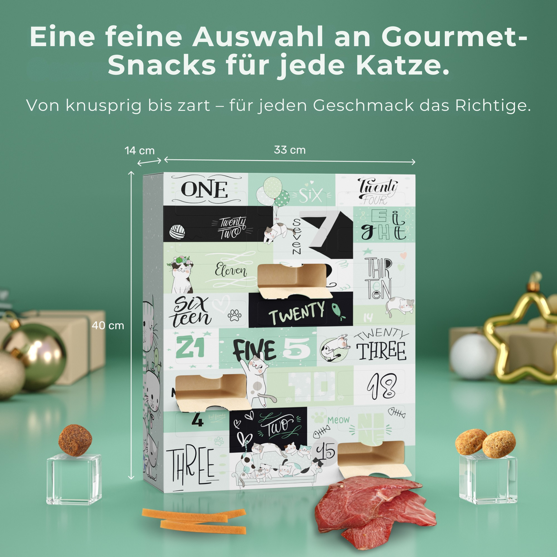 BOXILAND® Katzen-Adventskalender 2026 – 24 Katzensnacks Leckerli 16 Sorten