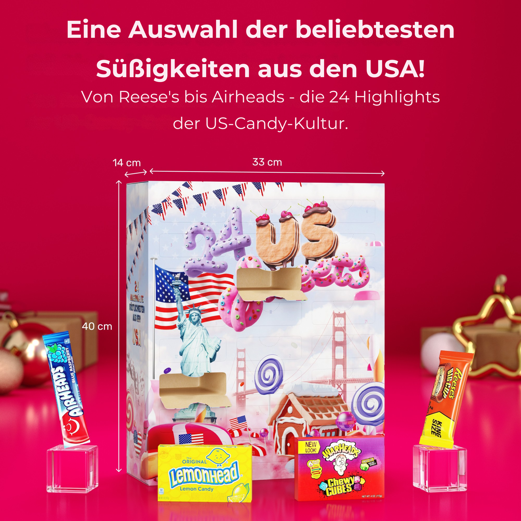 BOXILAND® US Sweets Adventskalender 2026 – 24 amerikanische Süßigkeiten USA