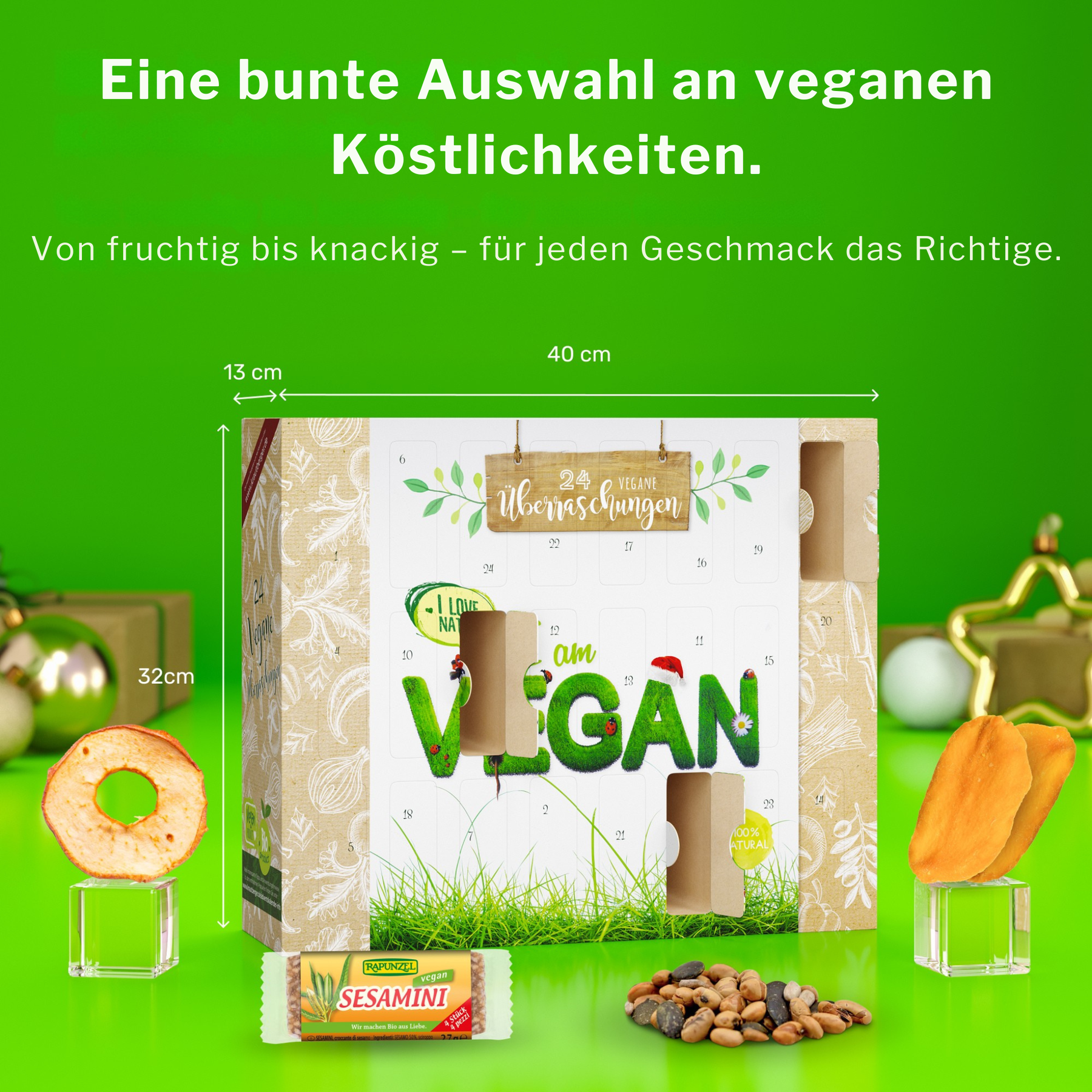 BOXILAND® Vegan Adventskalender 2026 Bio 24 pflanzliche Snacks Süßigkeiten