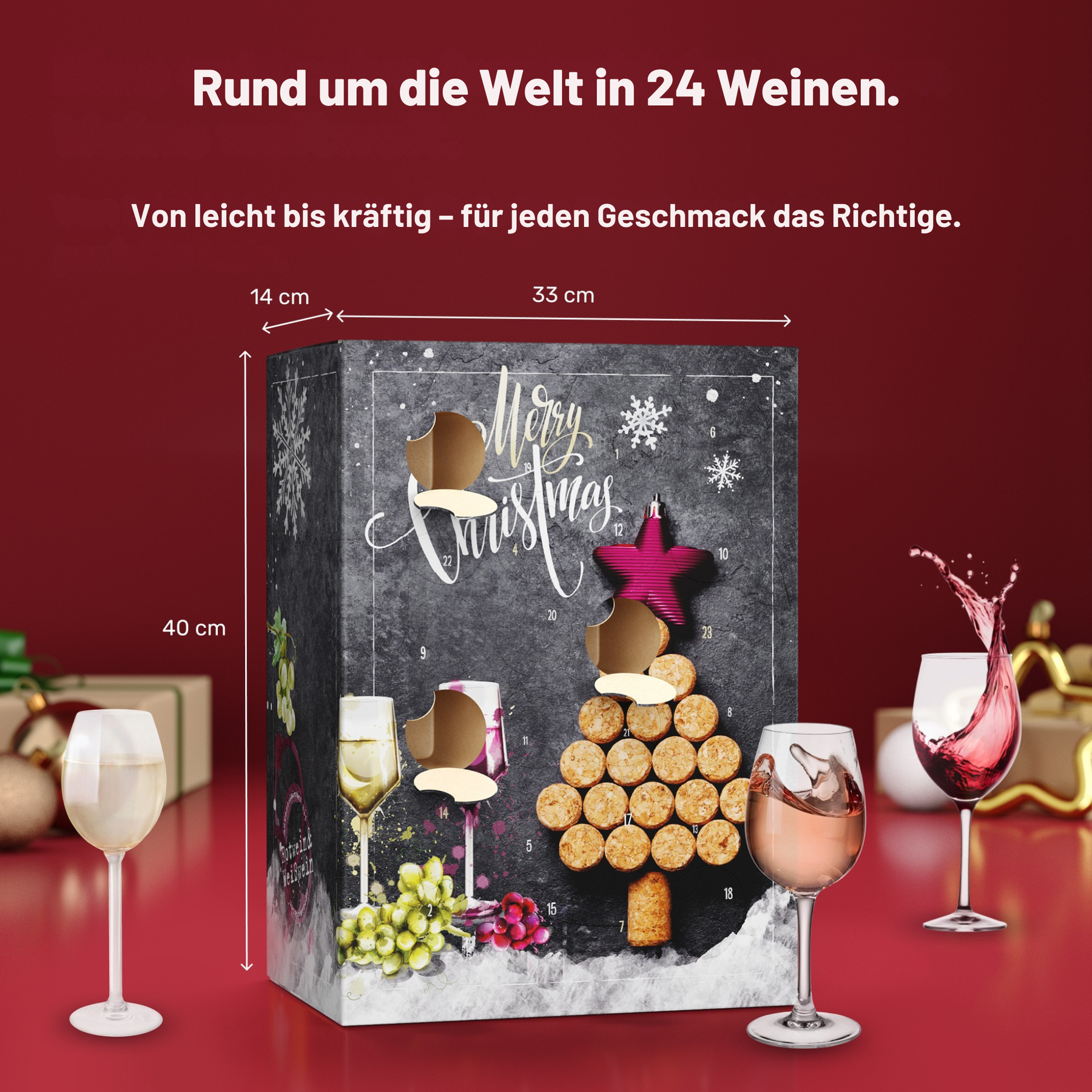 BOXILAND® Wein Adventskalender 2026 – 24 Weine 0,25 l Rotwein Weißwein Rosé