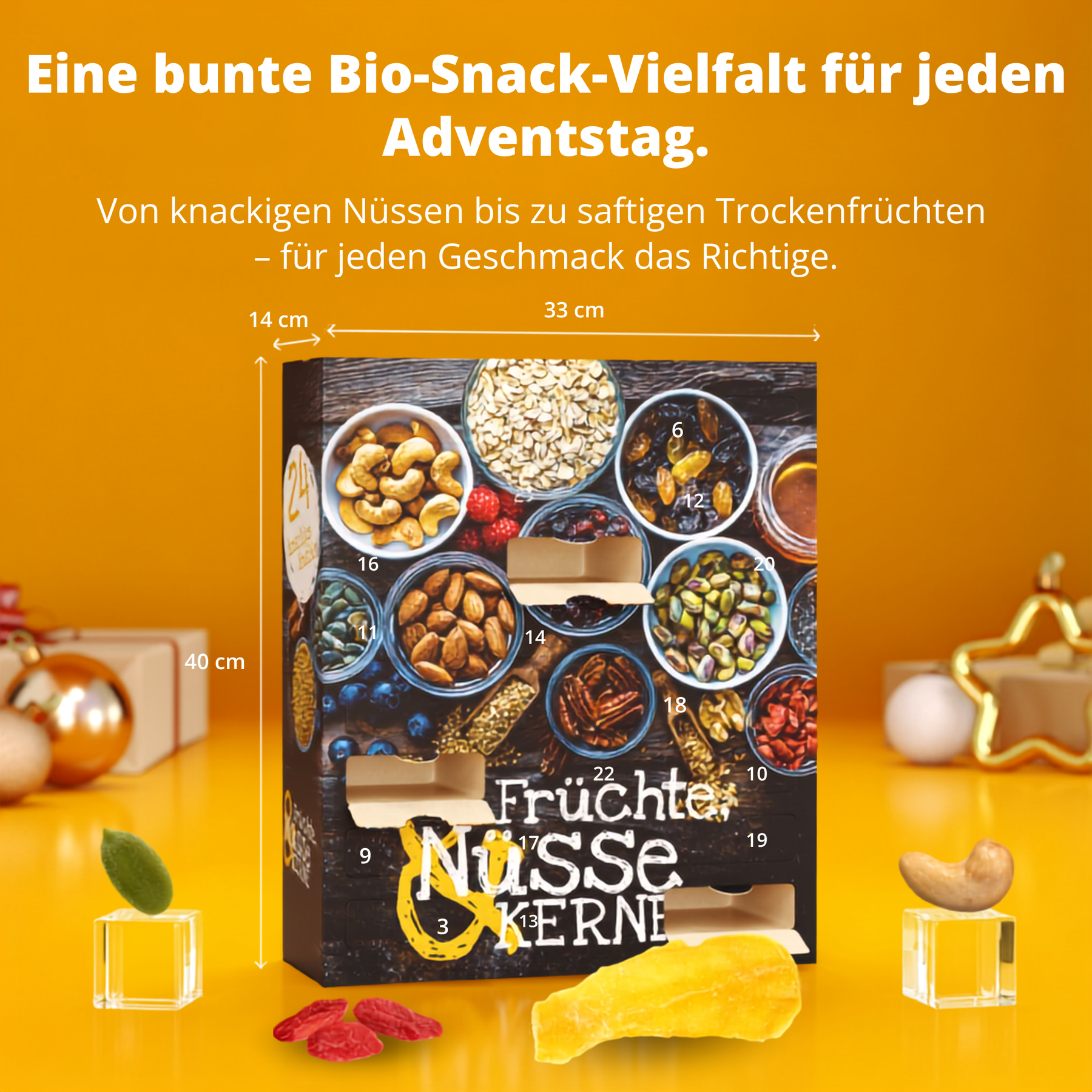 BOXILAND® Früchte Nüsse & Kerne Adventskalender 2026 Bio 24 Snacks Nussmix