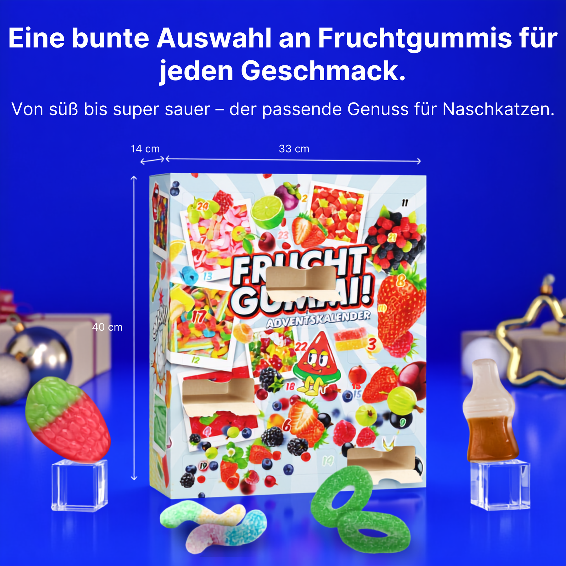 BOXILAND® Fruchtgummi Adventskalender 2026 – 24 Sorten süß & sauer Naschbox