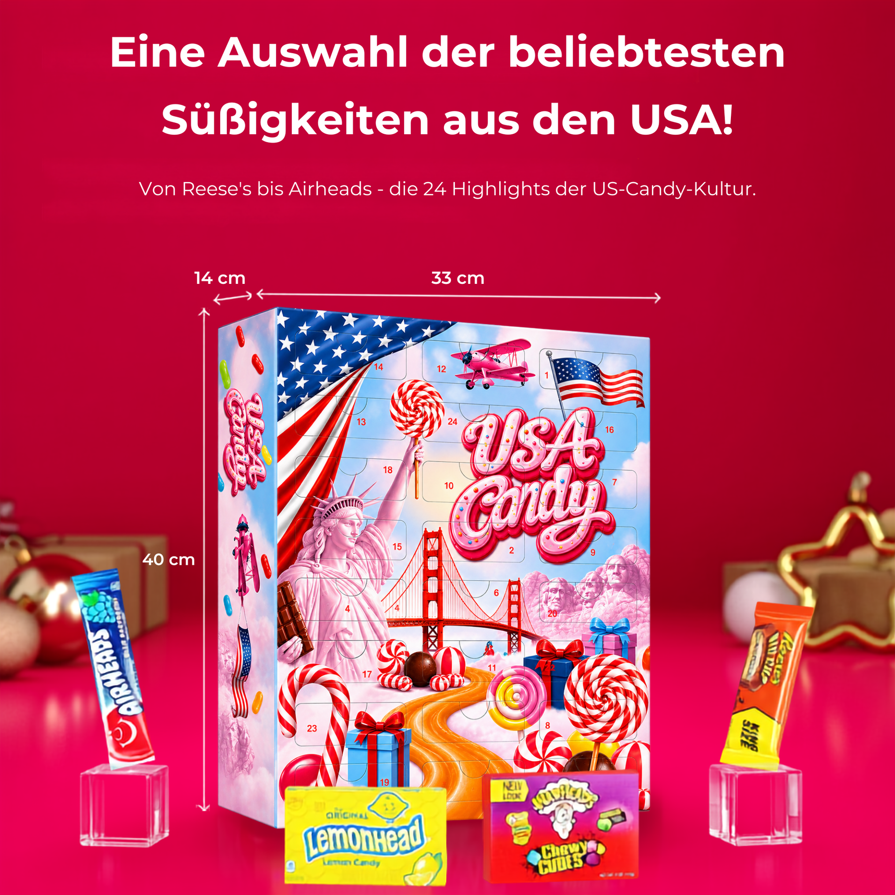 BOXILAND® US Sweets Adventskalender 2026 – 24 amerikanische Süßigkeiten USA