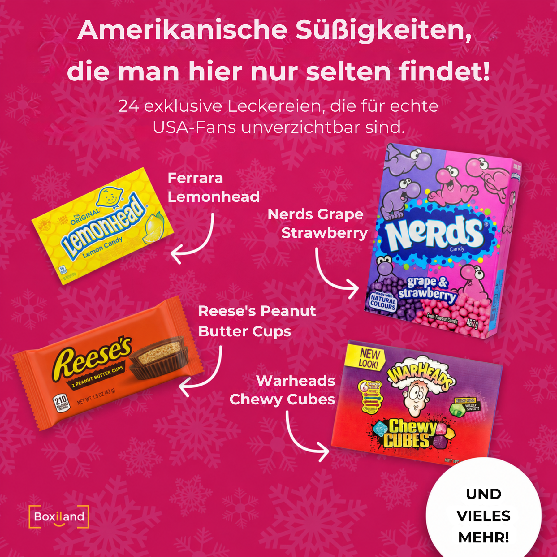 BOXILAND® US Sweets Adventskalender 2026 – 24 amerikanische Süßigkeiten USA