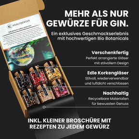 Gin Botanicals Geschenkset – 6 Premium-Gin-Gewürze in Bio-Qualität inkl. Rezepten – DIY Geschenkbox mit hochwertigen Gin-Zusätzen für Genießer und Gin-Fans