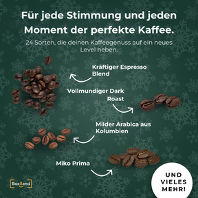 BOXILAND® Kaffee ganze Bohne Adventskalender 2026 mit 24 Sorten Fairtrade