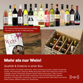 BOXILAND® Wein Geschenk Set [ERSTKLASSIGES WEINPROBE SET] - Weingeschenke für Frauen & Männer - Weinset Geschenk - Rotweine & Weißweine Set Geschenkbox - Wine Tasting Set Weinpaket Box (12x0,25l)