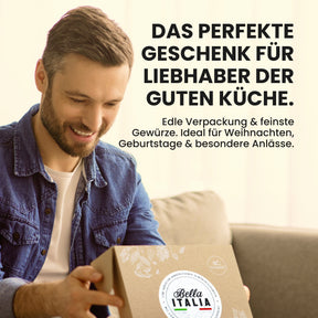 Bio Italien Geschenkbox Bella Italia – 6 italienische Kräuter & Gewürzmischungen inkl. Rezepten – Premium Geschenkset für Italien-Fans & Hobbyköche