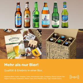 BOXILAND® Bier Geschenk Probierset [INKL. BIER-BROSCHÜRE] – Bier Set Bier Tasting – Bier Probierset besonderes Bier – Biertasting Bier Geschenke für Männer – Geschenk Biere aus aller Welt (6 × 0,33l)