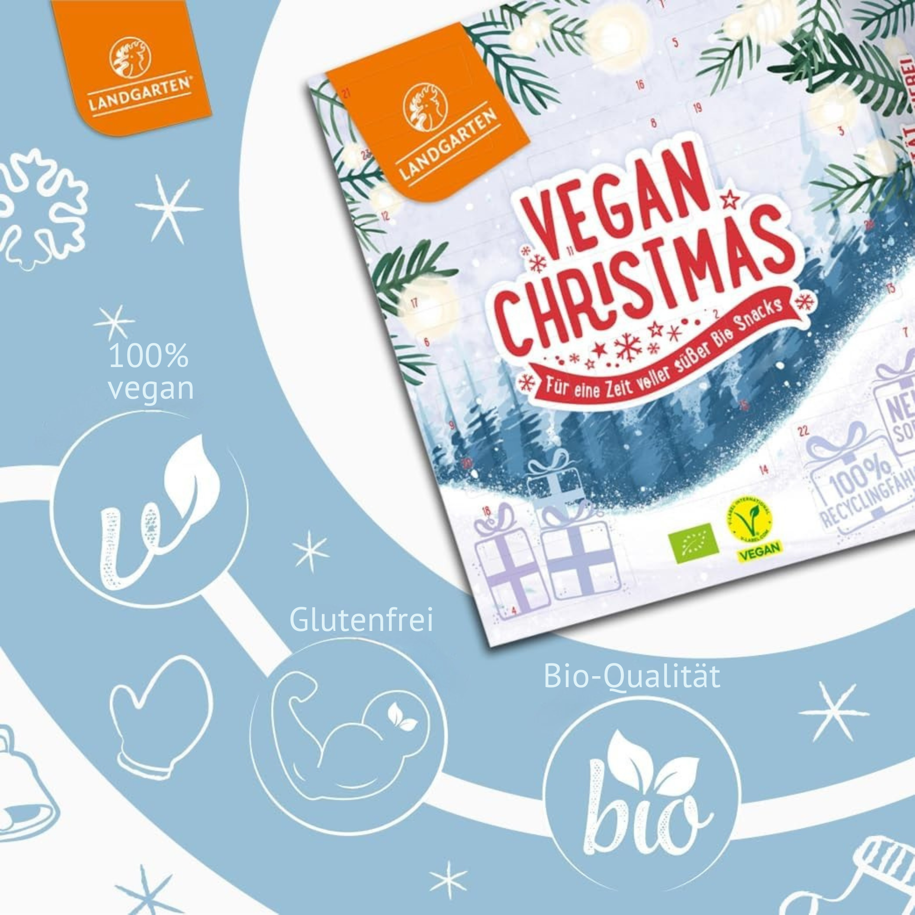 BOXILAND® Vegan Christmas Adventskalender 2026 – 24 vegane Bio-Schokosnacks