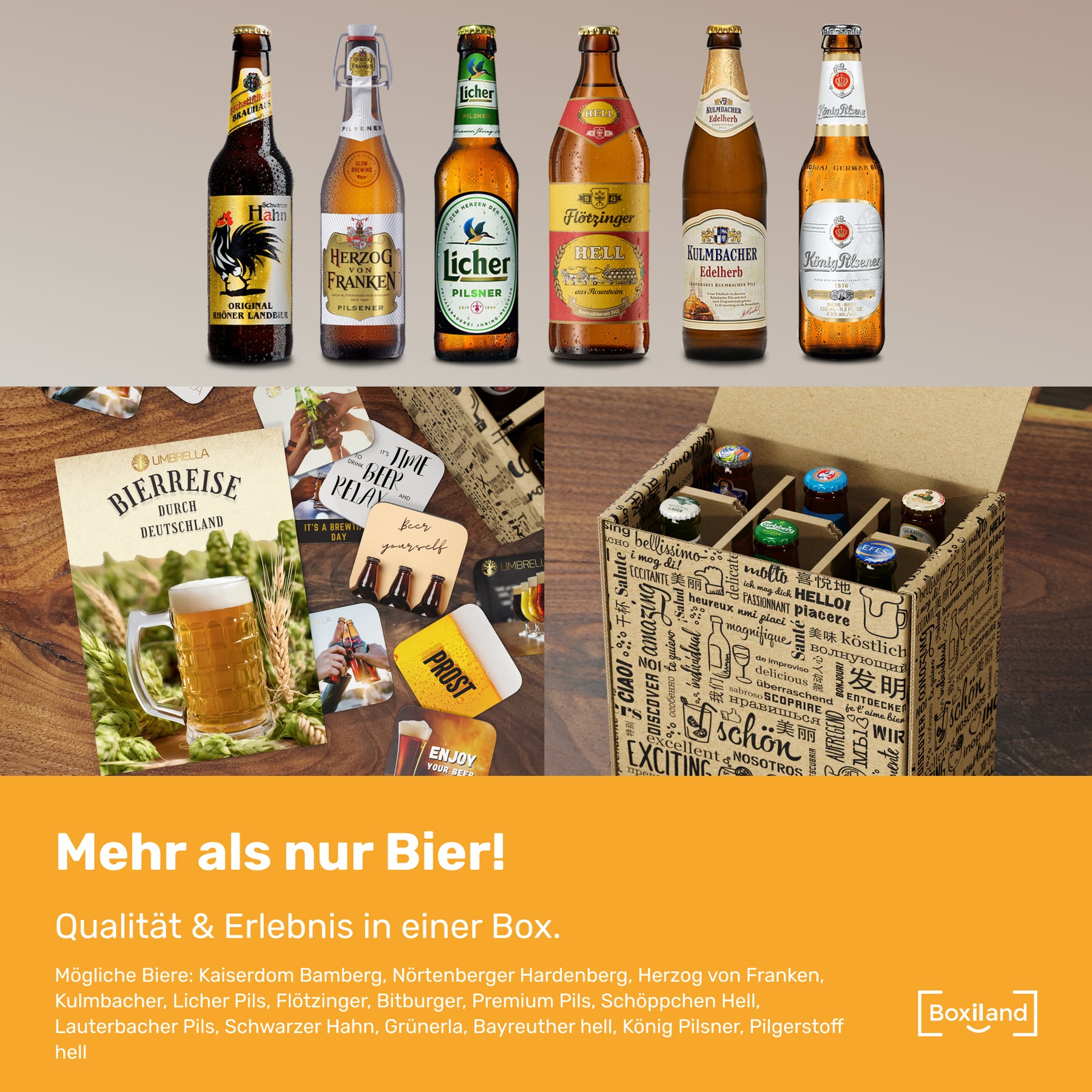 BOXILAND® Bier Geschenk Probierset [INKL. BIER-BROSCHÜRE] – Bier Set Bier Tasting – Bier Probierset besonderes Bier – Biertasting Bier Geschenke für Männer – Geschenk Biere aus Deutschland (6 × 0,33l)
