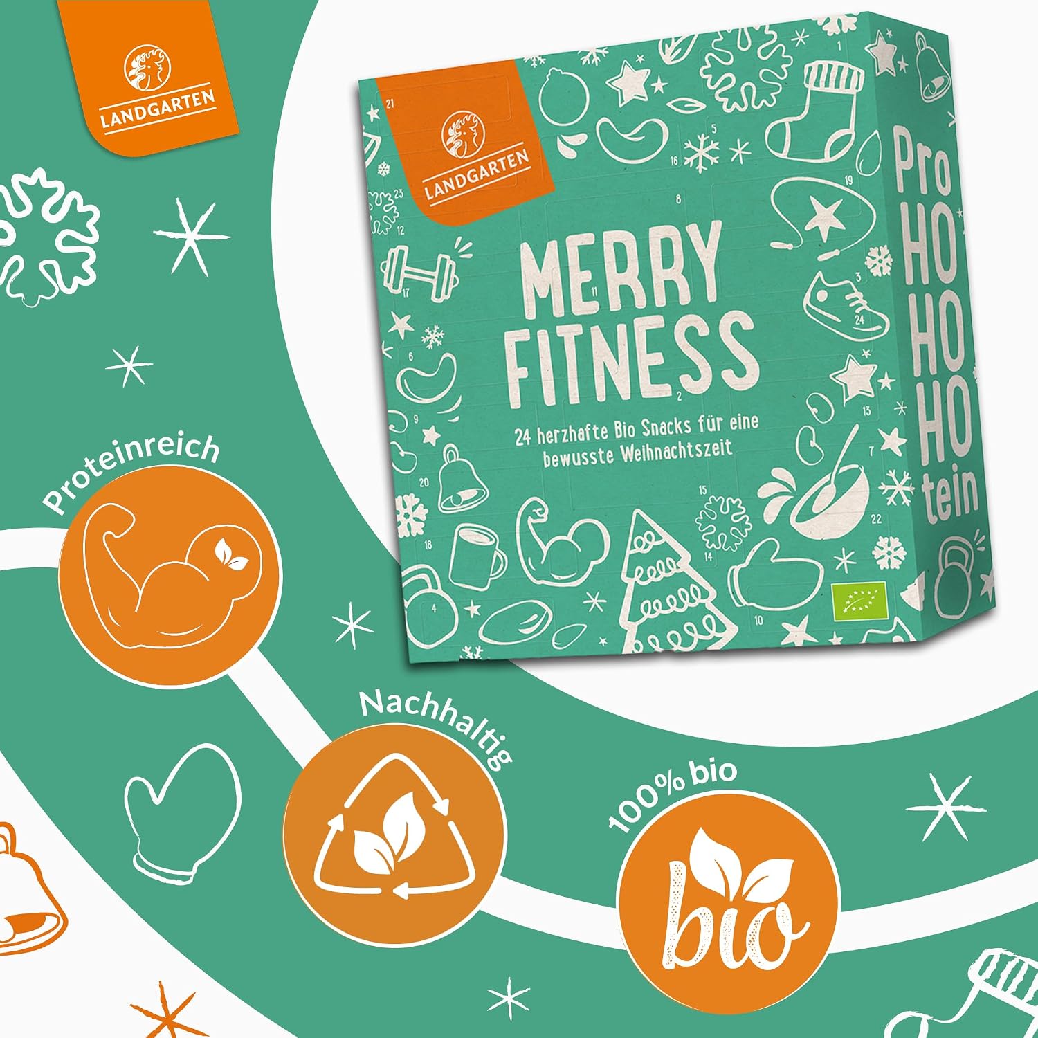 Merry Fitness Adventskalender 2026 mit 24 herzhaften Bio-Snacks vegan Nüsse