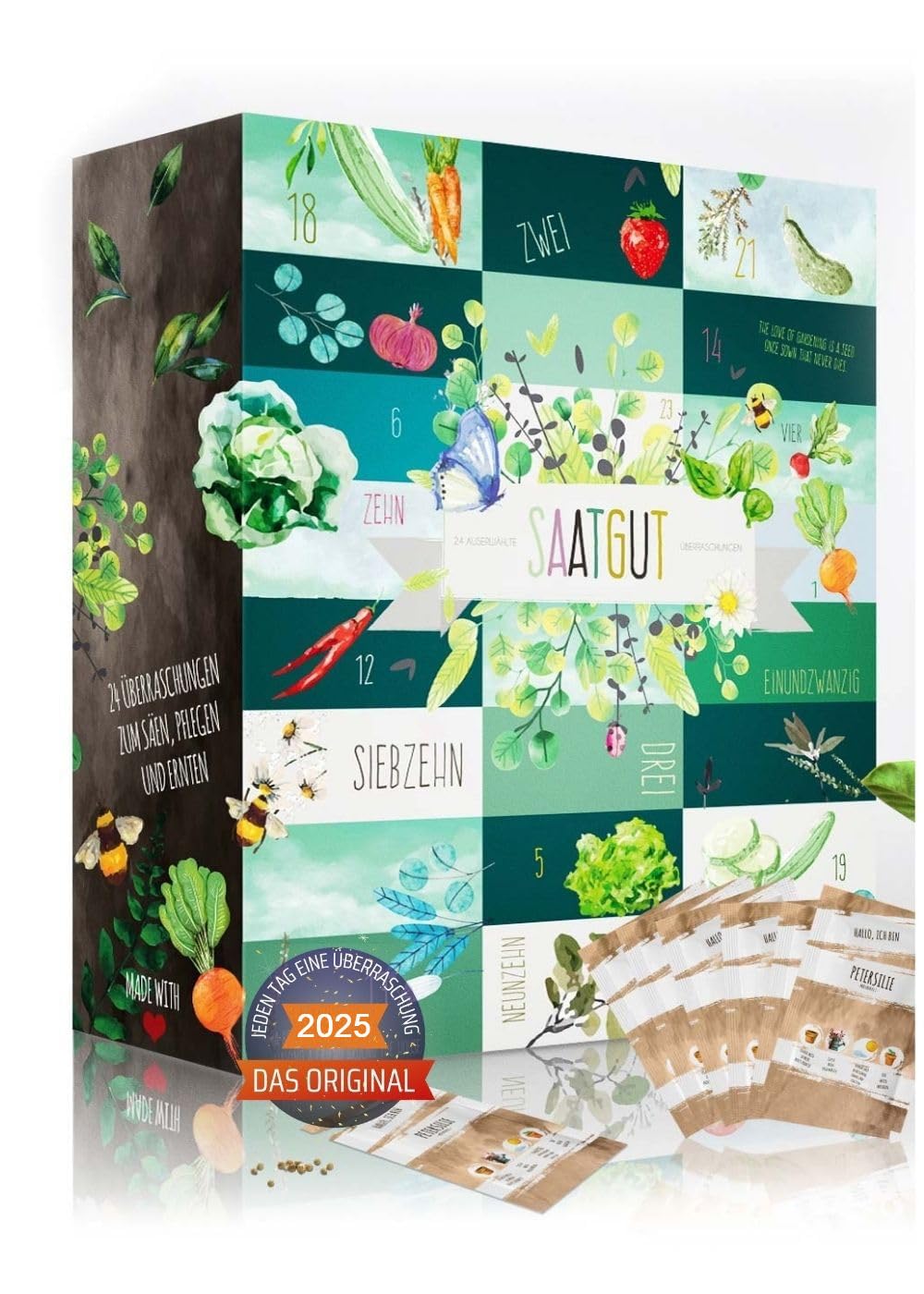BOXILAND® Saatgut Adventskalender 2025 [24 SORTEN GEMÜSE, KRÄUTER, OBST] – Adventskalender 2025 Saatgut Garten – Adventskalender Samen 2025 Pflanzen – Adventskalender für Gartenfreunde und Gärtner