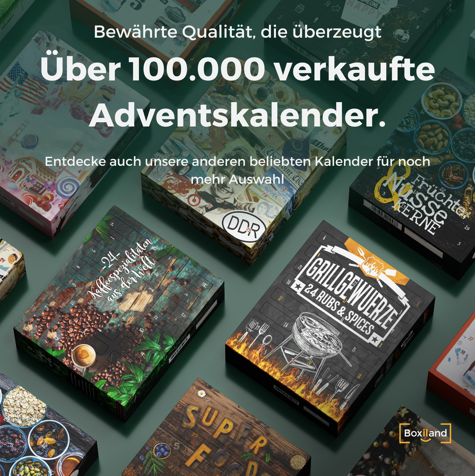 BOXILAND® Kaffee ganze Bohne Adventskalender 2026 mit 24 Sorten Fairtrade