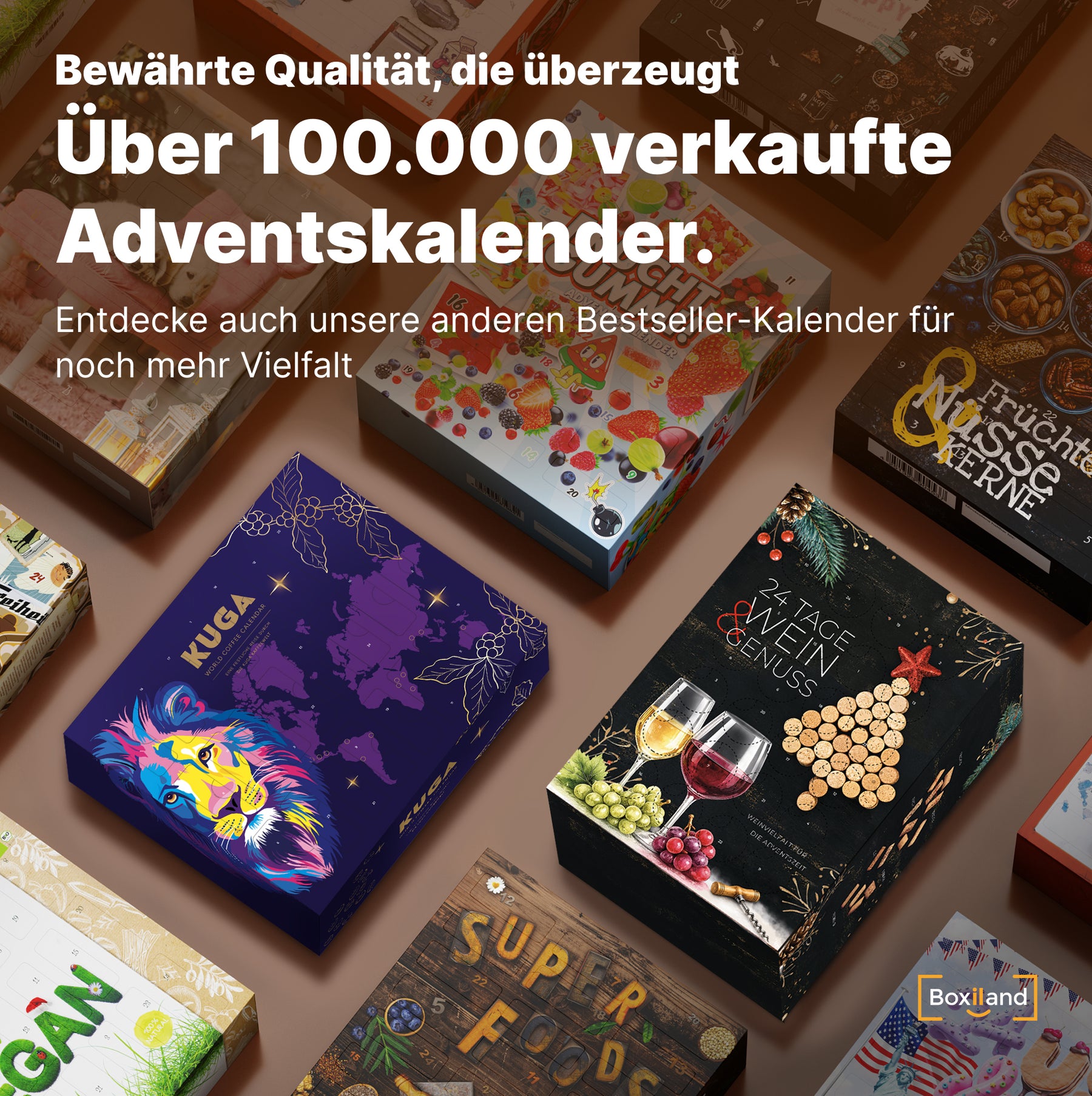 BOXILAND® Gemahlener Kaffee Adventskalender 2026 – 24 Sorten Fairtrade