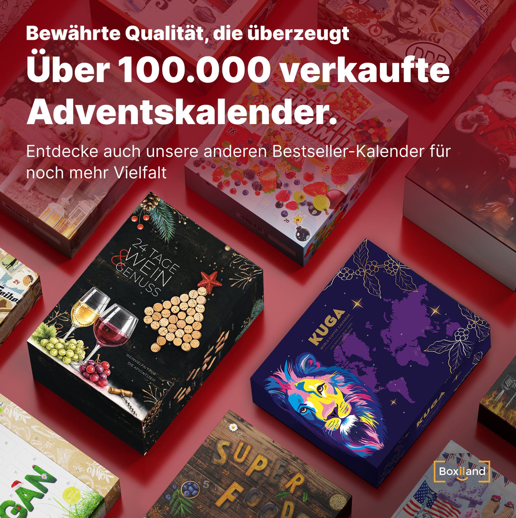 BOXILAND® Wein Adventskalender 2026 – 24 Weine 0,25 l Rotwein Weißwein Rosé