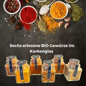 Gewürze Geschenkbox I 6 Gewürzmischungen aus aller Welt Geschenk Premium Box I Geschenkset Gewürz in Bio-Qualität + Rezepte