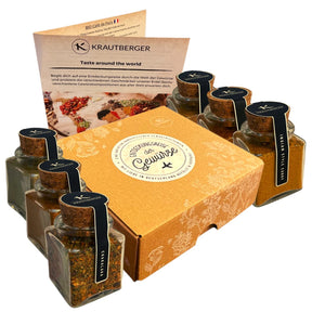 Gewürze Geschenkbox I 6 Gewürzmischungen aus aller Welt Geschenk Premium Box I Geschenkset Gewürz in Bio-Qualität + Rezepte