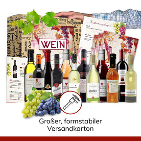 Weinbox Weltreise als Präsent (12 × 0,25l) für Weinliebhaber I Geschenkbox für Männer, Frauen als Präsent für Weihnachten zum Geburtstag Aufmerksamkeit