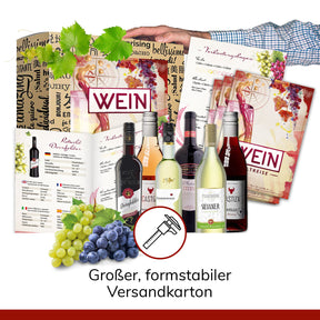 Geschenk Wein Weltreise 6x0,25l als Probierset für Weintrinker Erstklassige Rotweine und Weißweine zum probieren zum Geburtstag Weinbox